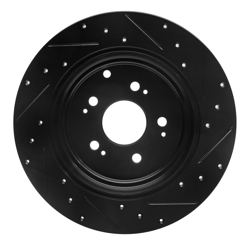 Honda Ridgeline Brake Rotor (1) - Rear Left - R1 Concepts - Drilled & Slotted - Black - `06-`14